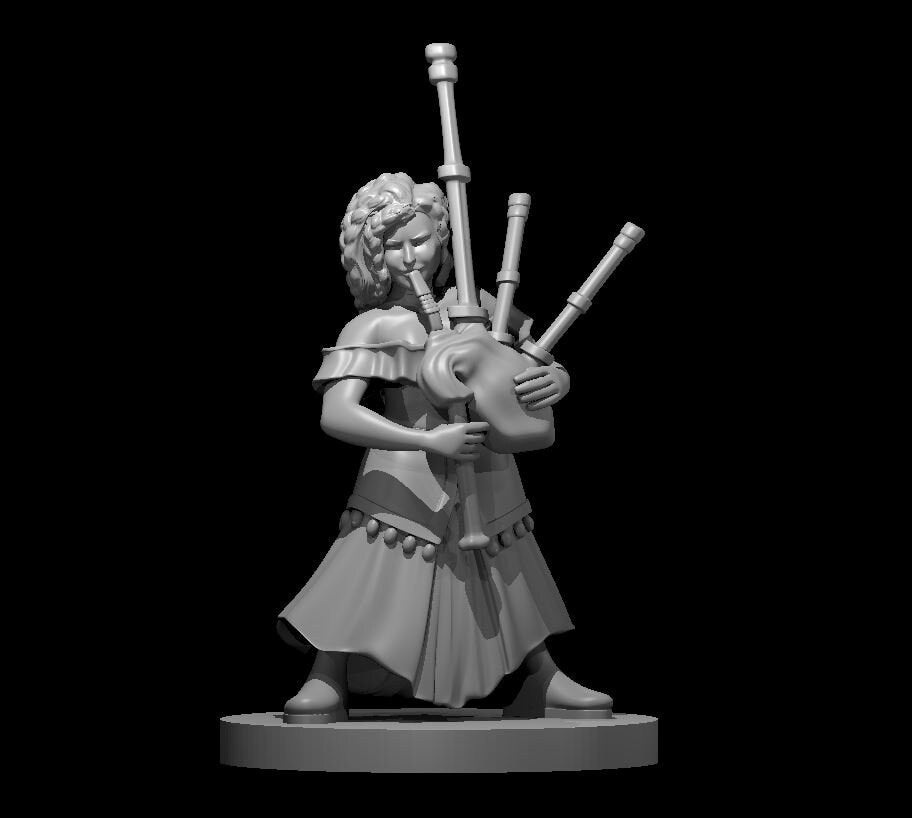 Dwarf Bard with Bagpipes Female Miniature – dungeonforge