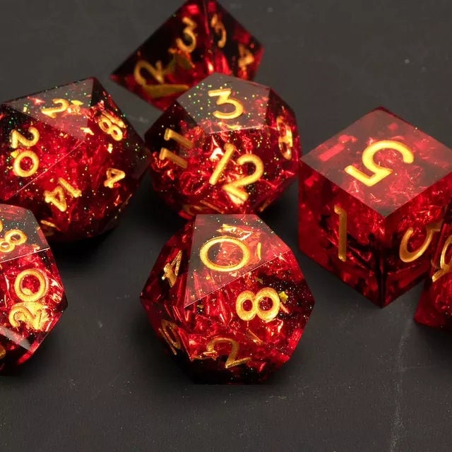 Red Sharp Edge Dice Set / D&D Dice Set / Transparent Resin Dice Set / Polyhedral Dice Set / RPG Dice Set / Role Playing Dice Set /7 Dice Set