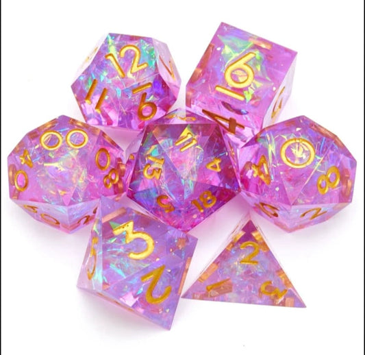 Pink Sharp Edge Dice Set / D&D Dice Set / Transparent Resin RPG Dice Set / Polyhedral Dice Set /Role Playing Dice Set /7 Dice Set