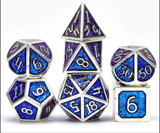 Silver Astral Dice Set / Blue Metal D&D Dice Set / Space Galaxy RPG Dice Set / Polyhedral Dice Set /Role Playing Dice Set /7 Dice Set