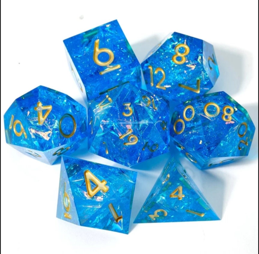 Blue Sharp Edge Dice Set / D&D Dice Set / Transparent Resin RPG Dice Set / Polyhedral Dice Set /Role Playing Dice Set /7 Dice Set