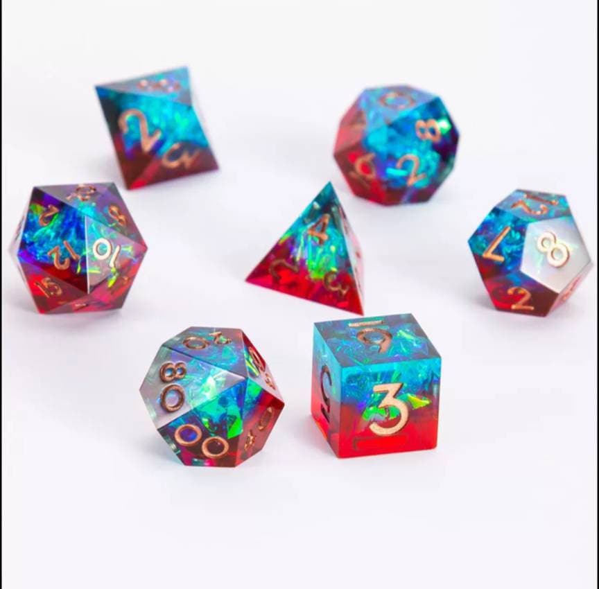 Blue Red Sharp Edge Dice Set / D&D Dice Set / Transparent Resin RPG Dice Set / Polyhedral Dice Set /Role Playing Dice Set /7 Dice Set