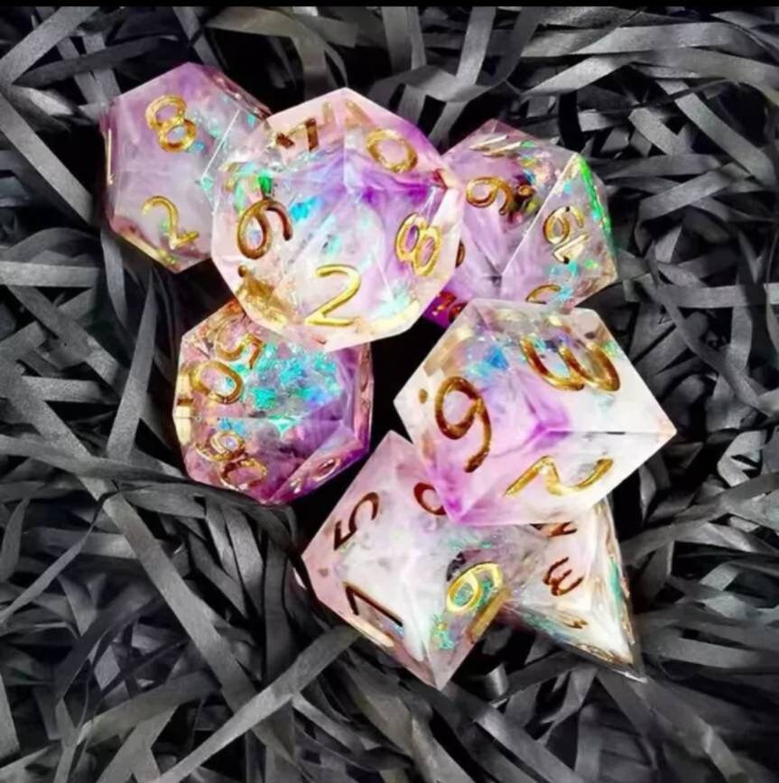 Cherry Blossom Pink/Purple Sharp Edge Dice Set / D&D Dice Set / Transparent Resin RPG Dice Set / Polyhedral 7 Dice Set /Role Playing Dice