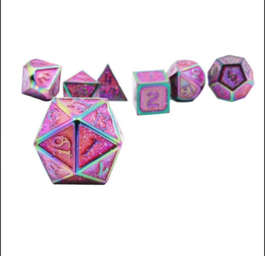 Purple Glitter Dice Set / Rainbow Metal D&D Dice Set / Sparkle RPG Dice Set / Polyhedral Dice Set /Role Playing Dice Set /7 Dice Set