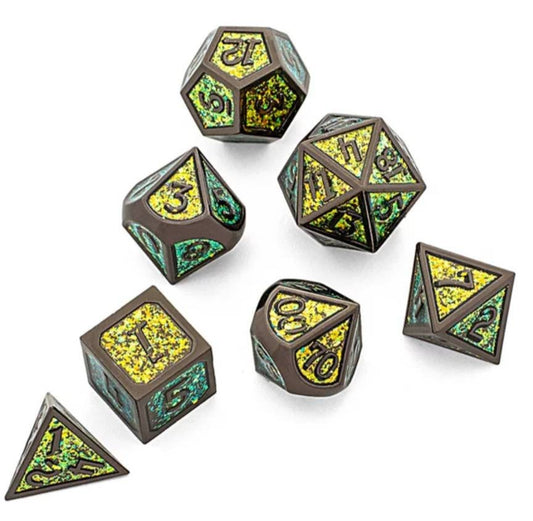 Green Astral Dice Set / Gold Metal D&D Dice Set / Space Galaxy RPG Dice Set / Polyhedral 7 Dice Set /Role Playing Dice/ Poison Acid