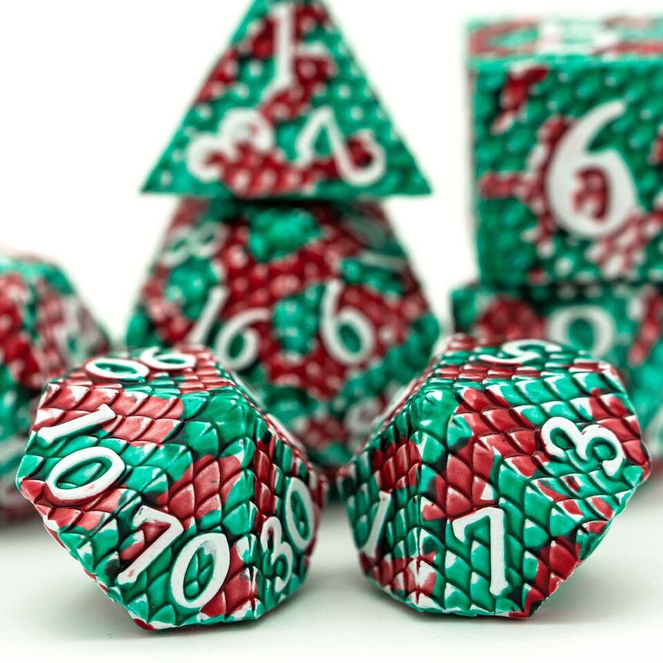 Red/Green Dragon Scale Metal Dice Set / D&D Dice Set / Dungeons and Dragons RPG Dice Set / Polyhedral Dice Set/House of the Dragon/7 Dice Set