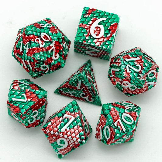 Red/Green Dragon Scale Metal Dice Set / D&D Dice Set / Dungeons and Dragons RPG Dice Set / Polyhedral Dice Set/House of the Dragon/7 Dice Set
