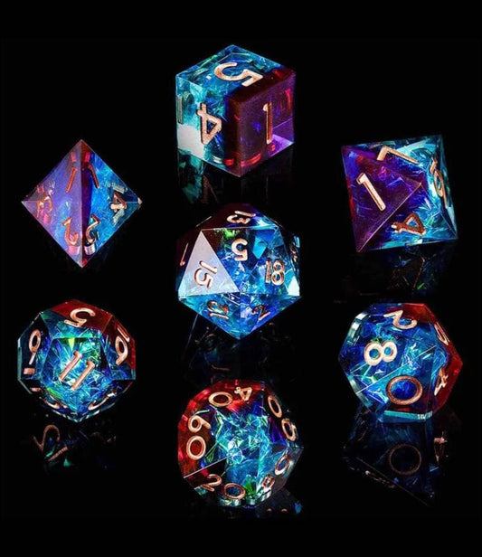 Blue Red Purple Sharp Edge Dice Set / D&D Dice Set / Transparent Resin RPG Dice Set / Polyhedral Dice Set /Role Playing Dice Set /7 Dice Set