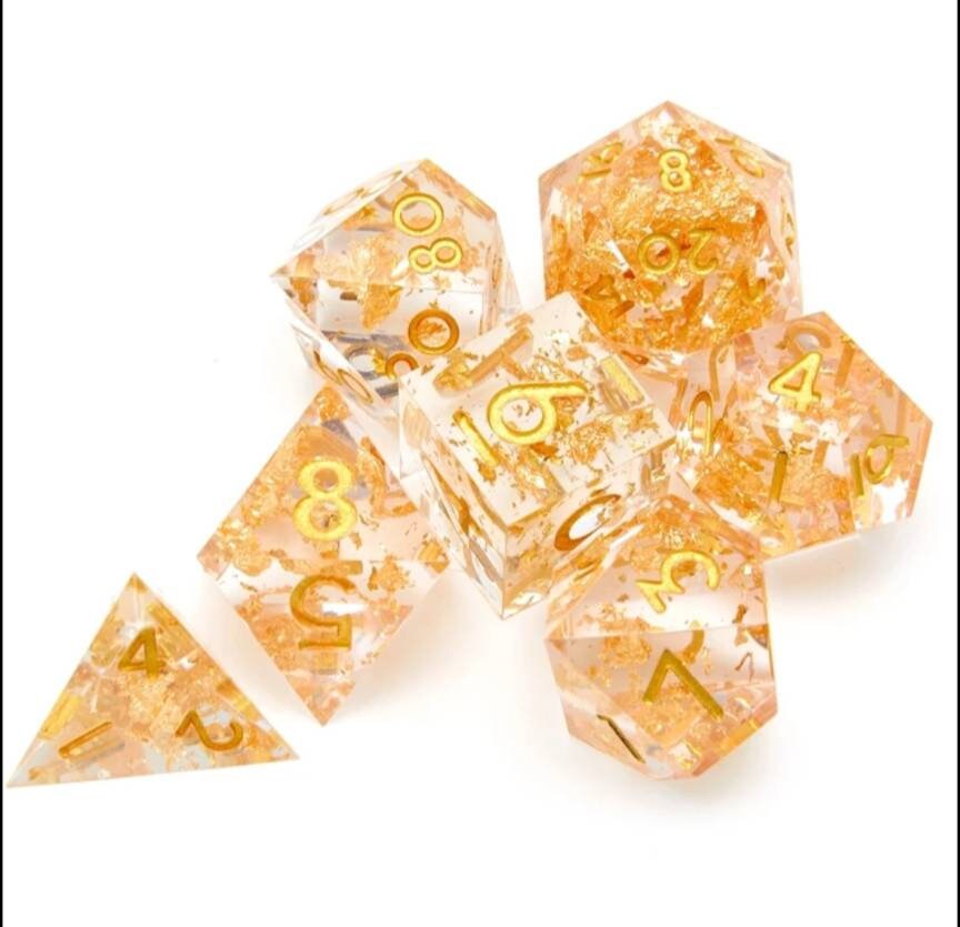 Orange Blossom Clear Sharp Edge Dice Set / D&D Dice Set / Transparent Resin RPG Dice Set / Polyhedral 7 Dice Set /Role Playing Dice Set