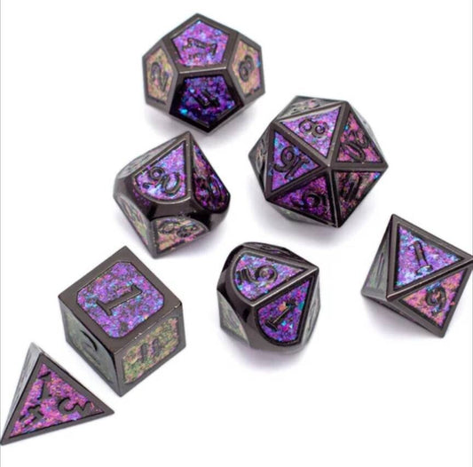 Purple Astral Dice Set / Black Metal D&D Dice Set / Space Galaxy RPG Dice Set / Polyhedral Dice Set /Role Playing Dice Set /7 Dice Set