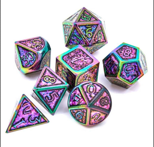 Pink Rainbow Astral Dice Set / Rainbow Metal D&D Dice Set / Space Galaxy RPG Dice Set / Polyhedral Dice Set /Role Playing Dice Set /7 Dice