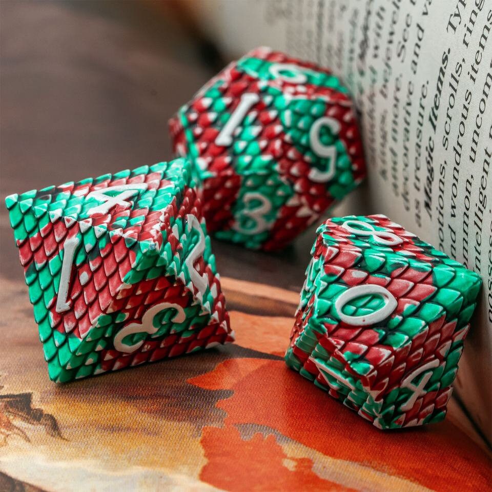 Red/Green Dragon Scale Metal Dice Set / D&D Dice Set / Dungeons and Dragons RPG Dice Set / Polyhedral Dice Set/House of the Dragon/7 Dice Set