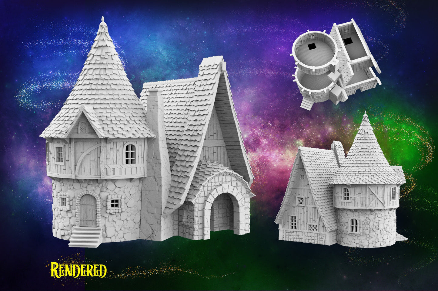 3D Printed 2 Storey Wizards Tower House with Playable interior for Dungeons and Dragons, Wargaming and Tabletop games.  DnD, Warhammer