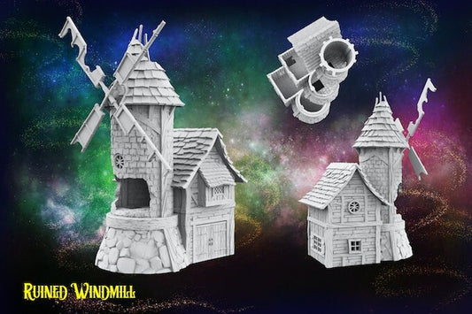 3D Printed Ruined Windmill with Playable interior for Dungeons and Dragons, Wargaming and Tabletop games.  DnD, Warhammer