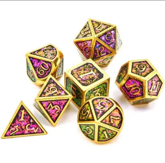 Pink/ Green Astral Dice Set / Metal D&D Dice Set / Space Galaxy RPG Dice Set / Polyhedral Dice Set /Role Playing Dice Set /7 Dice Set