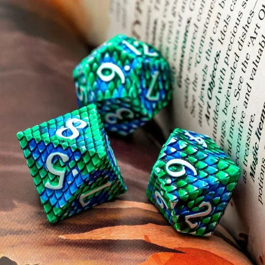 Green/Blue Dragon Scale Metal Dice Set / D&D Dice / Dungeons and Dragons RPG Dice Set / Polyhedral Dice Set/House of the Dragon/7 Dice Set