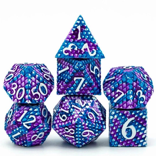 Green/Purple Dragon Scale Metal Dice Set / D&D Dice / Dungeons and Dragons RPG Dice Set / Polyhedral Dice Set/House of the Dragon/7 Dice Set