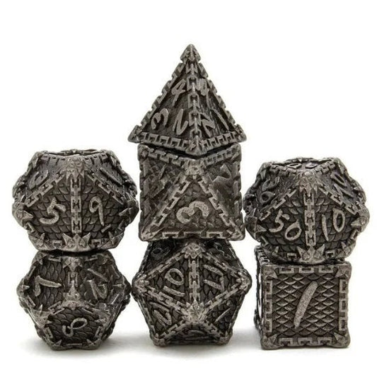 Dragon Tamer Chain and Dragon Scale Large Metal Dice Set / RPG Dice Set / Polyhedral Dice Set /Role Playing Dice Set /7 Dice Set